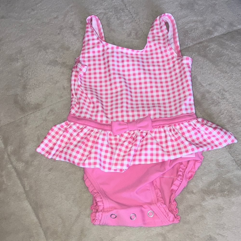 Ruffle Butts Pink Checkered Swimsuit Sz 12-18m